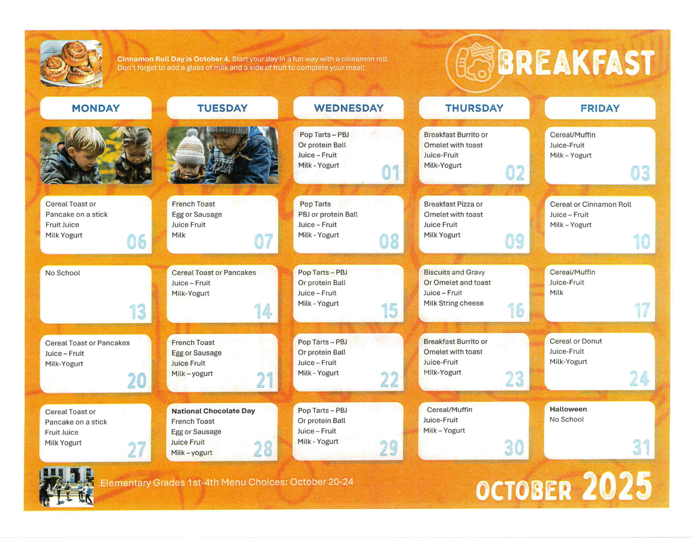 Oct Breakfast menu